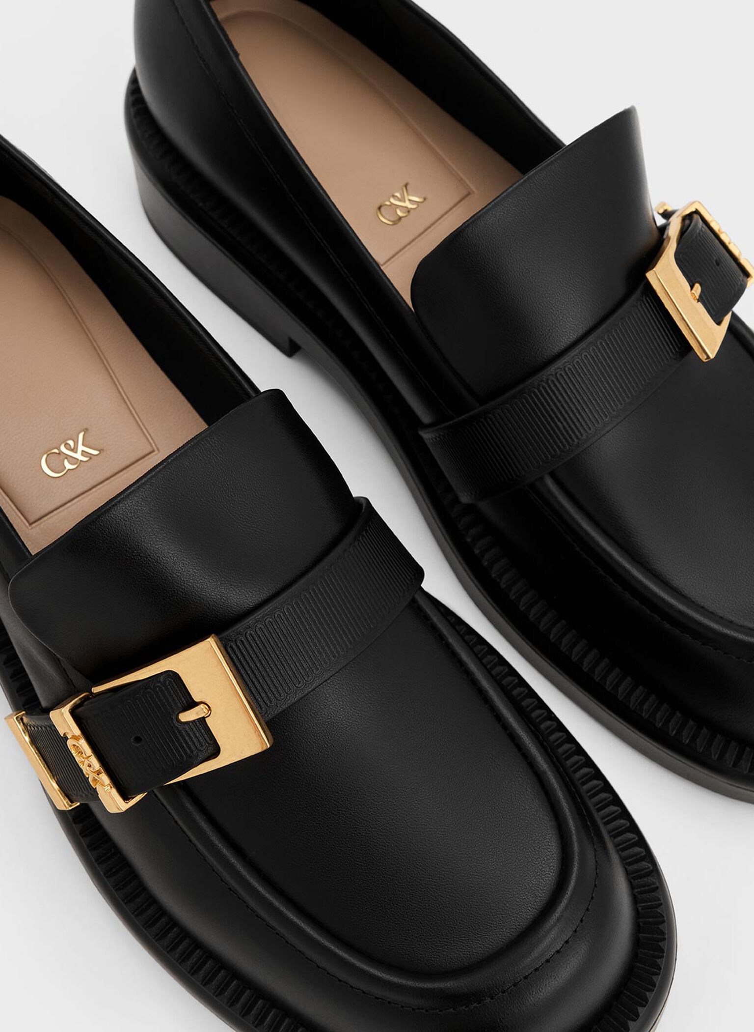 Leather Buckled-Strap Loafers, Black, hi-res