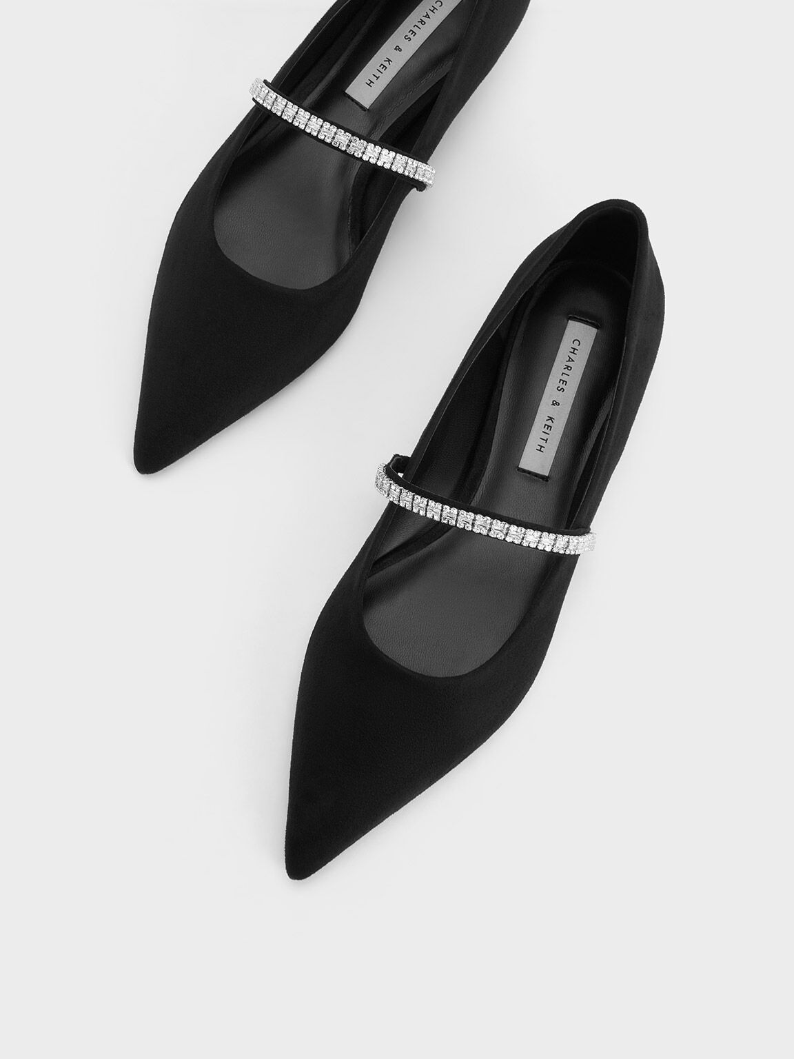 Ambrosia Gem Embellished Mary Jane Flats Black Textured