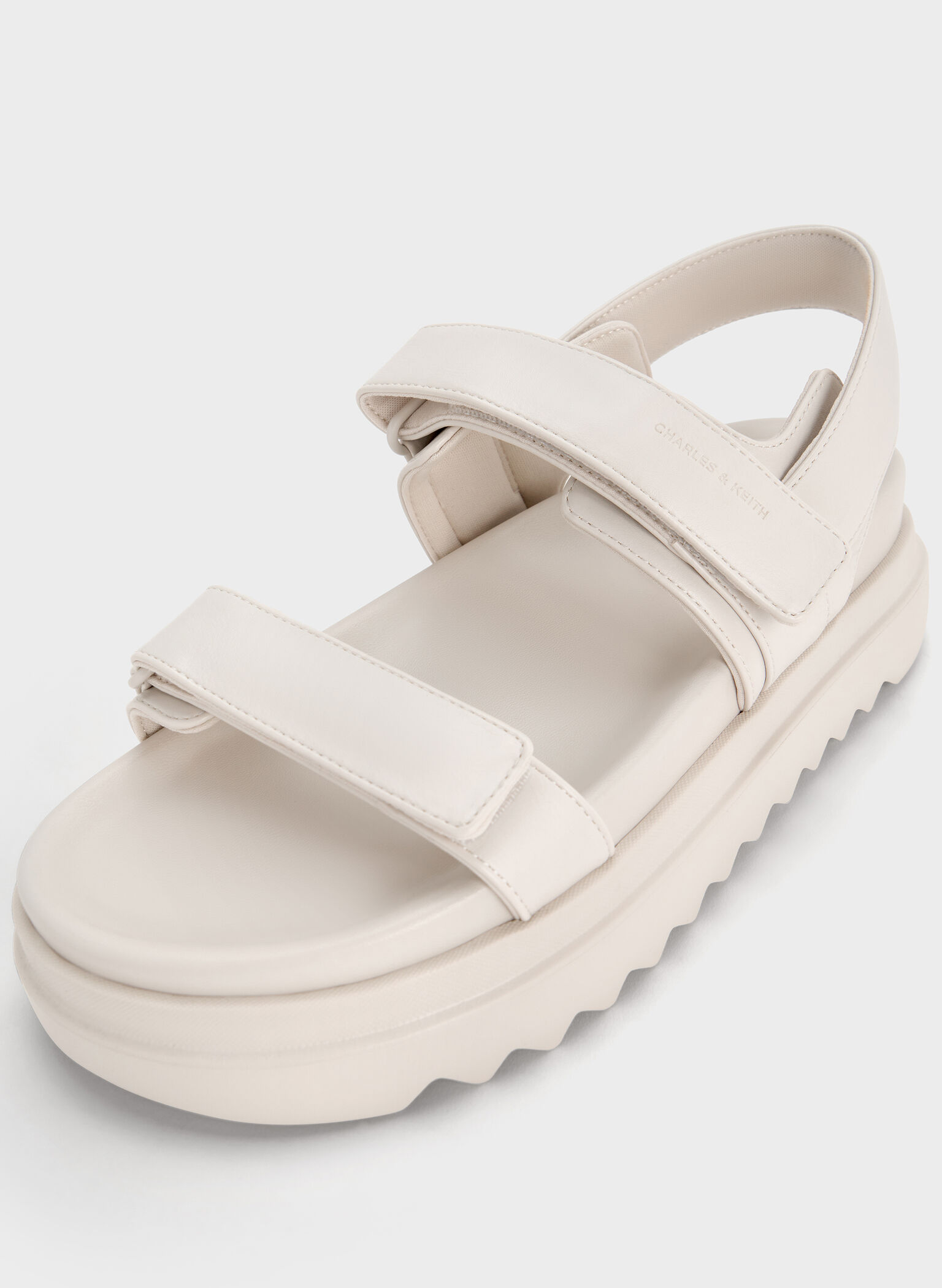 Double-Strap Ridged-Sole Flatform Sandals, Cream, hi-res