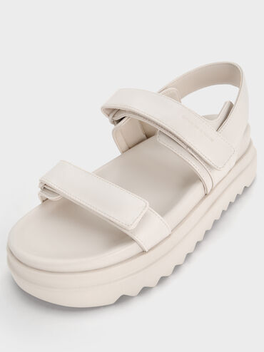 Double-Strap Ridged-Sole Flatform Sandals, Cream, hi-res
