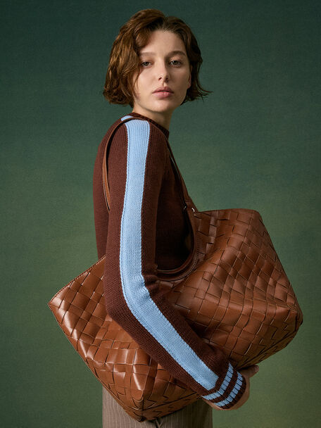 Ivette Woven Tote Bag, Chocolate, hi-res