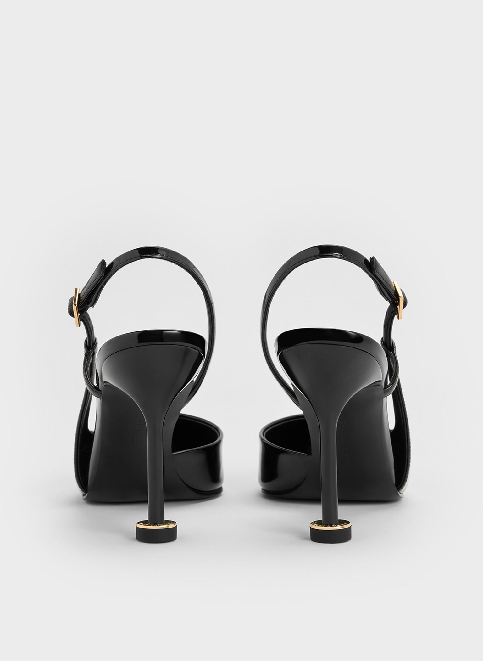 Patent Pointed-Toe Sculptural-Heel Slingback Pumps, Black Patent, hi-res
