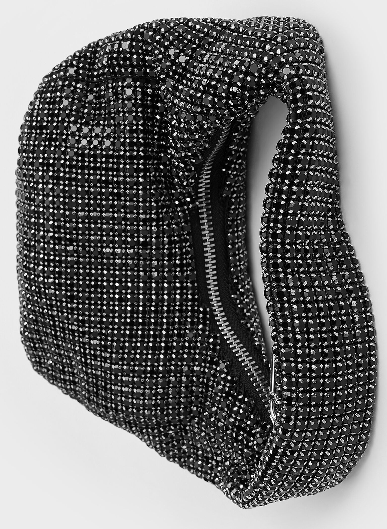 Crystal-Embellished Hobo Bag, Noir, hi-res