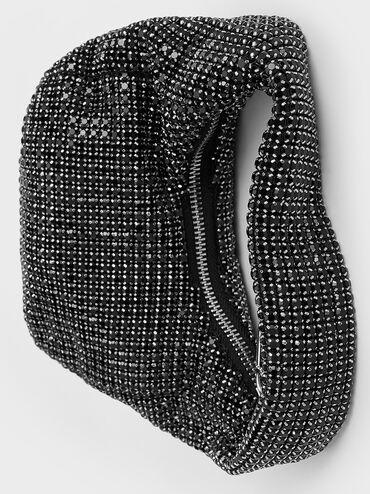 Crystal-Embellished Hobo Bag, Noir, hi-res