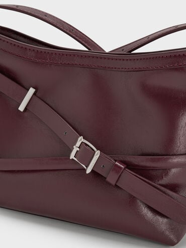 Bryna Buckled-Strap Crossbody Bag, Wineberry Red, hi-res
