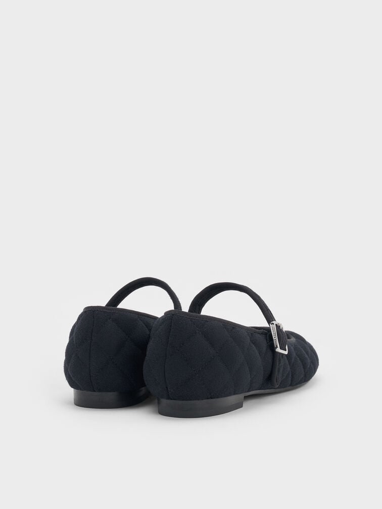 Carmel Felt Quilted Buckled Mary Jane Flats, Dark Blue, hi-res