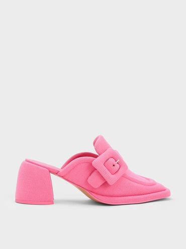 Sinead Woven Buckled Loafer Mules, Pink, hi-res