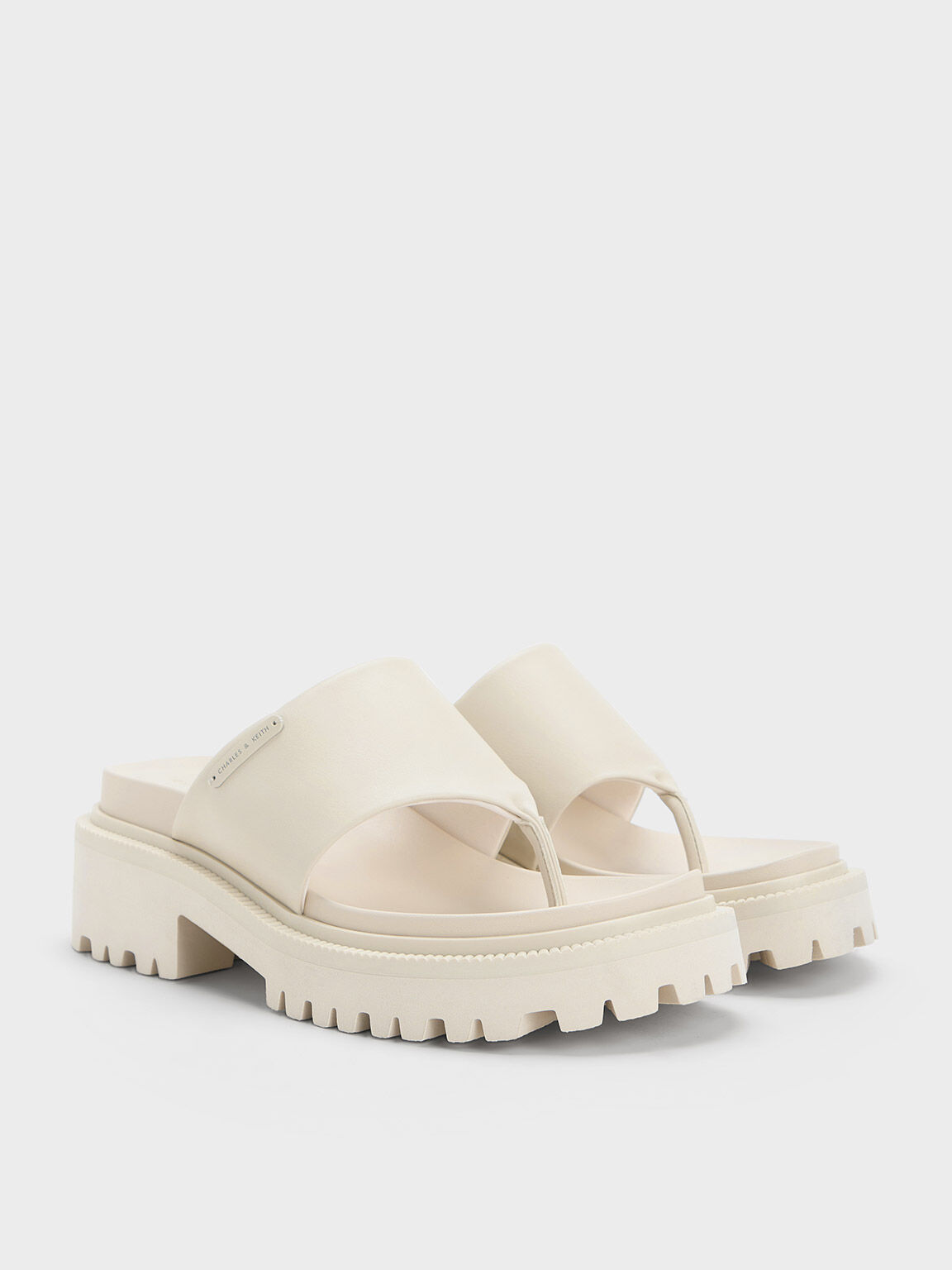 Padded Ridged Sole Thong Sandals Chalk