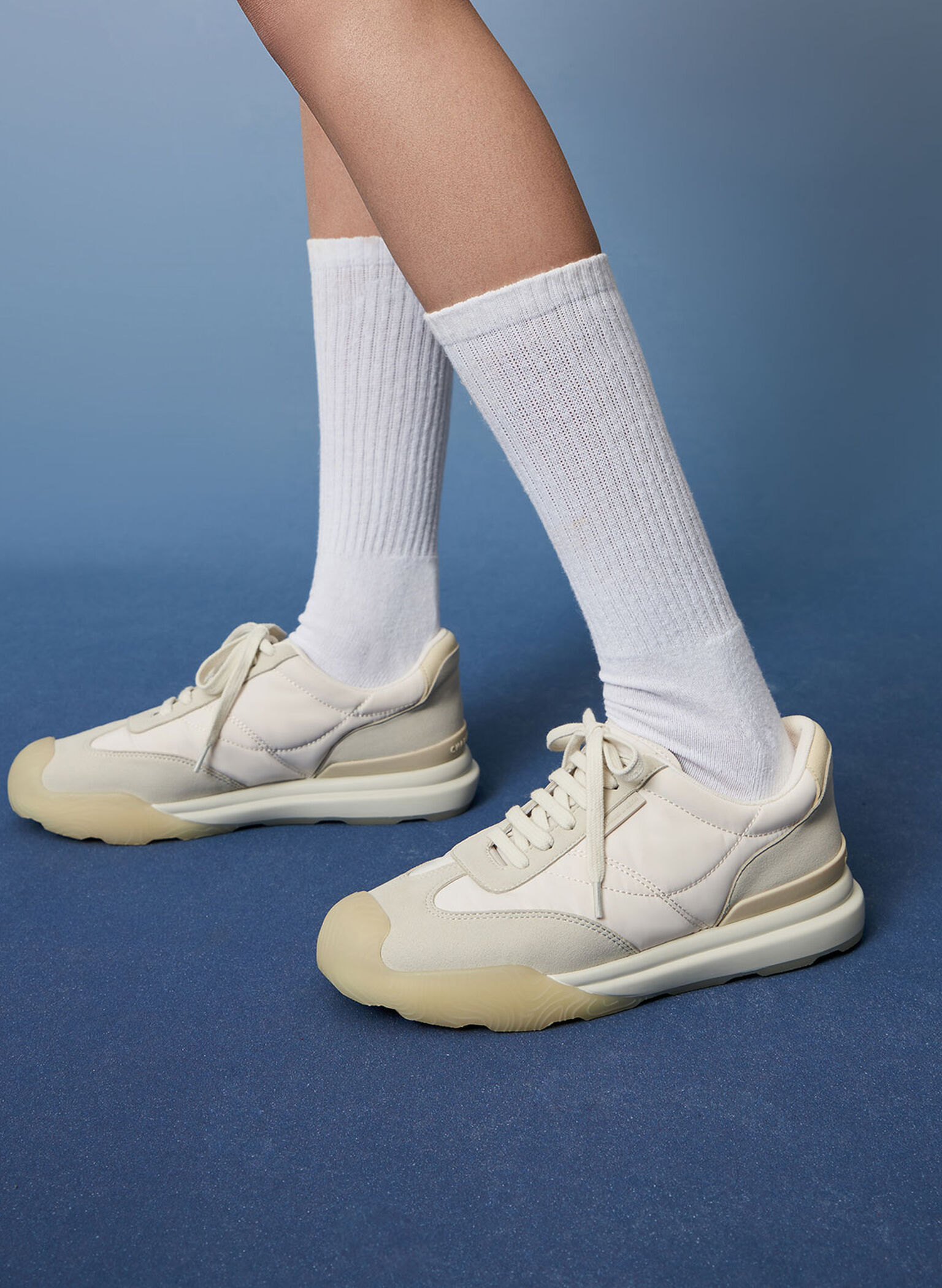 Microfibre & Nylon Low-Top Sneakers, Sand, hi-res
