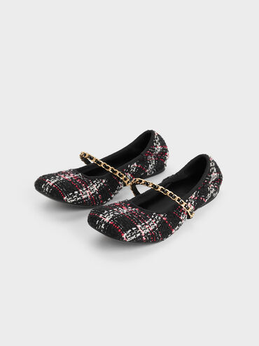 Tweed Braided-Chain Strap Mary Janes, Multi, hi-res