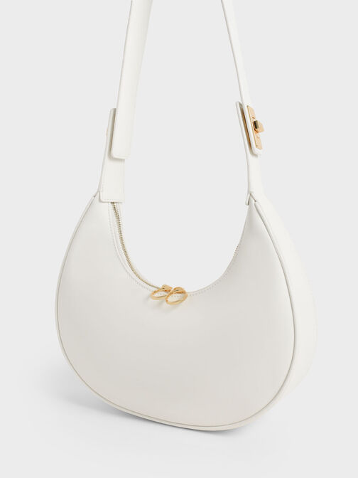 Crescent Hobo Bag, White, hi-res