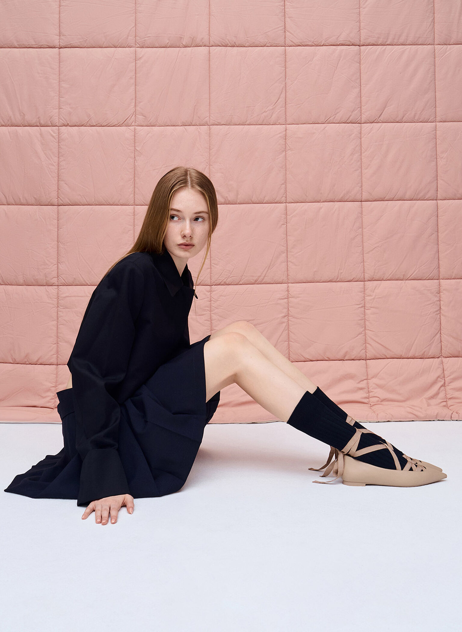Pointed-Toe Tie-Around Ballet Flats, Nude, hi-res