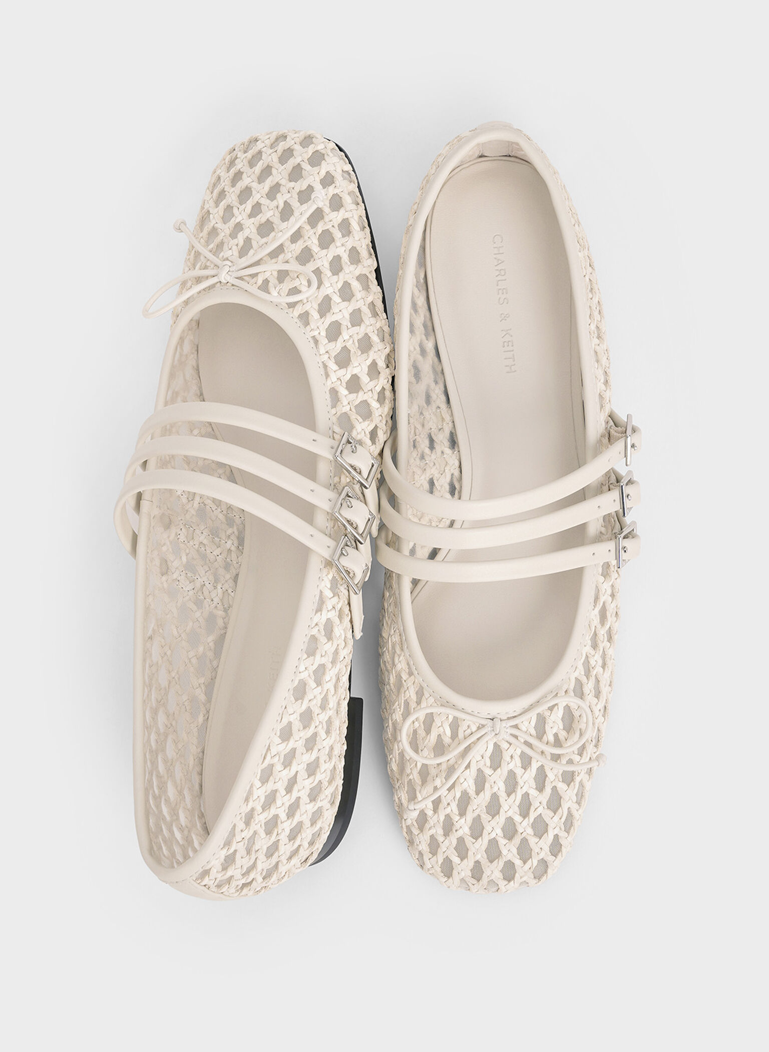 Woven Triple-Strap Mary Janes, Chalk, hi-res