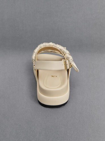 Tully Leather Ruched-Strap Sandals, Chalk, hi-res