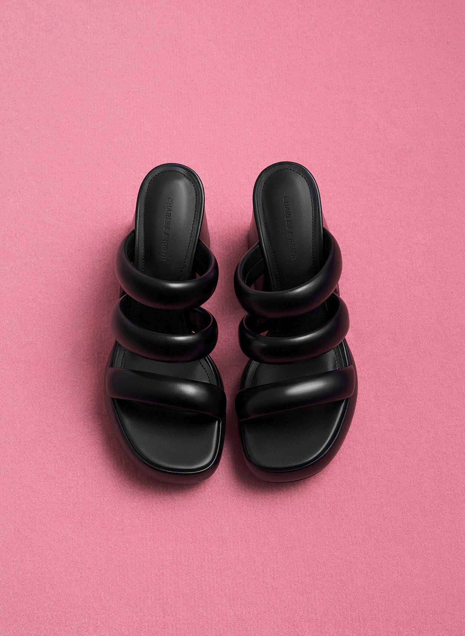 Tattie Puffy-Strap Platform Mules, Black, hi-res