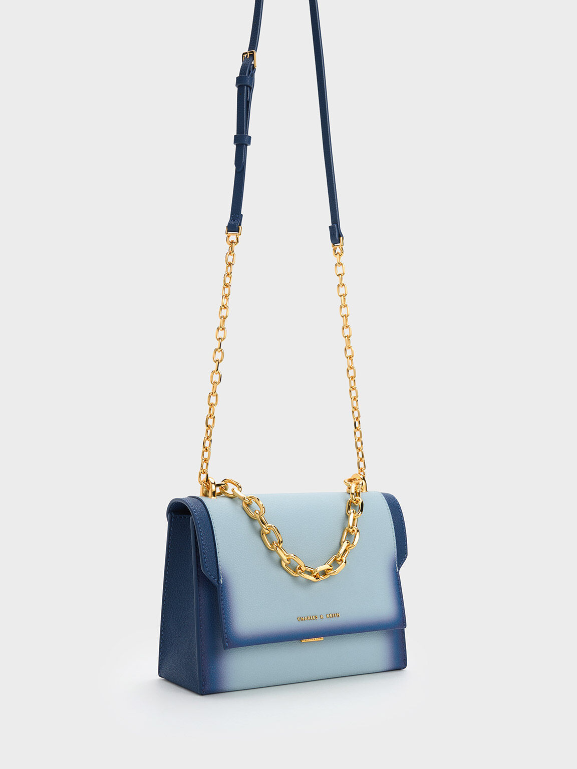 Navy Front Flap Chain Handle Crossbody Bag CHARLES KEITH UK