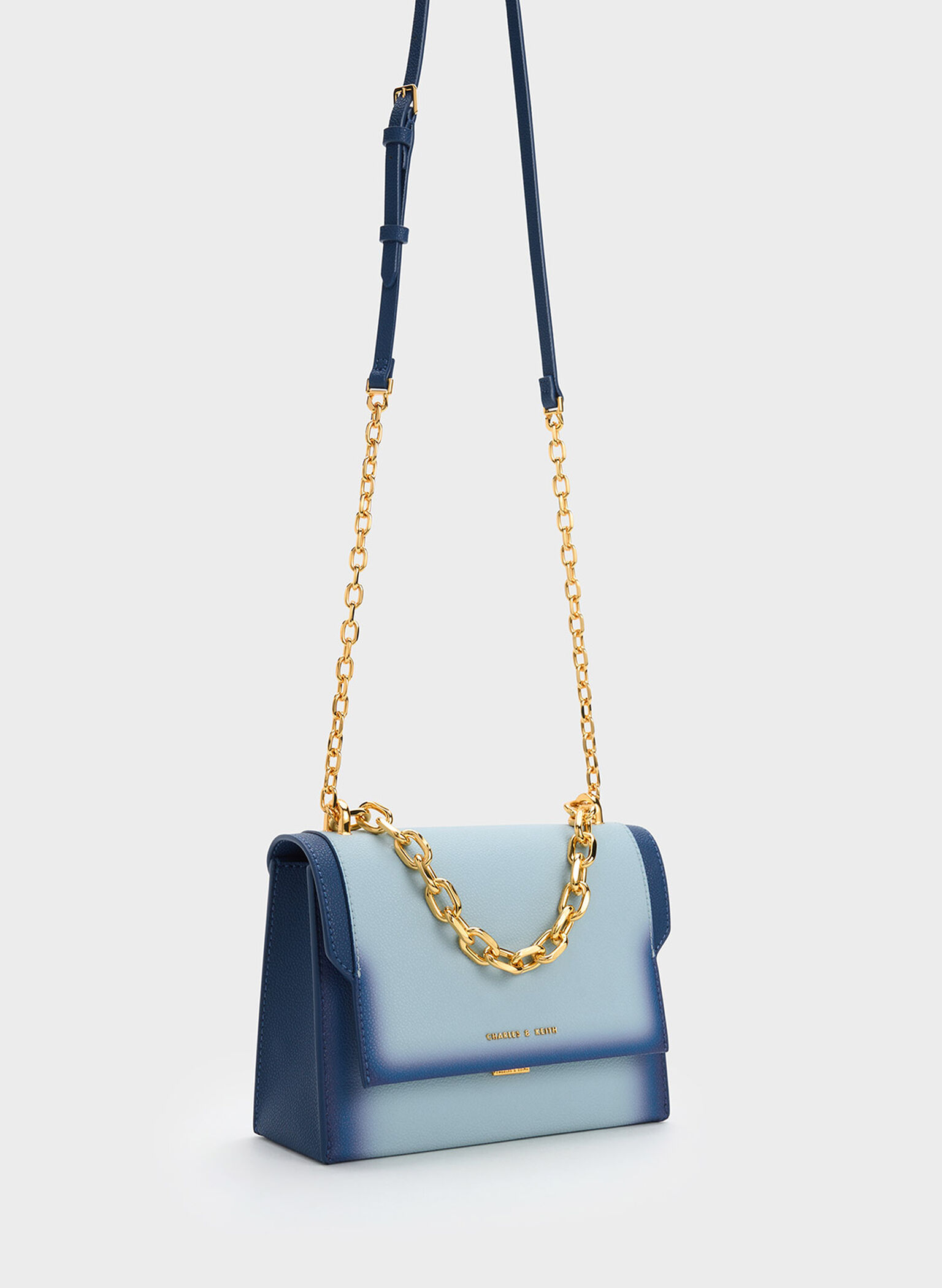 Front Flap Chain Handle Crossbody Bag, Navy, hi-res