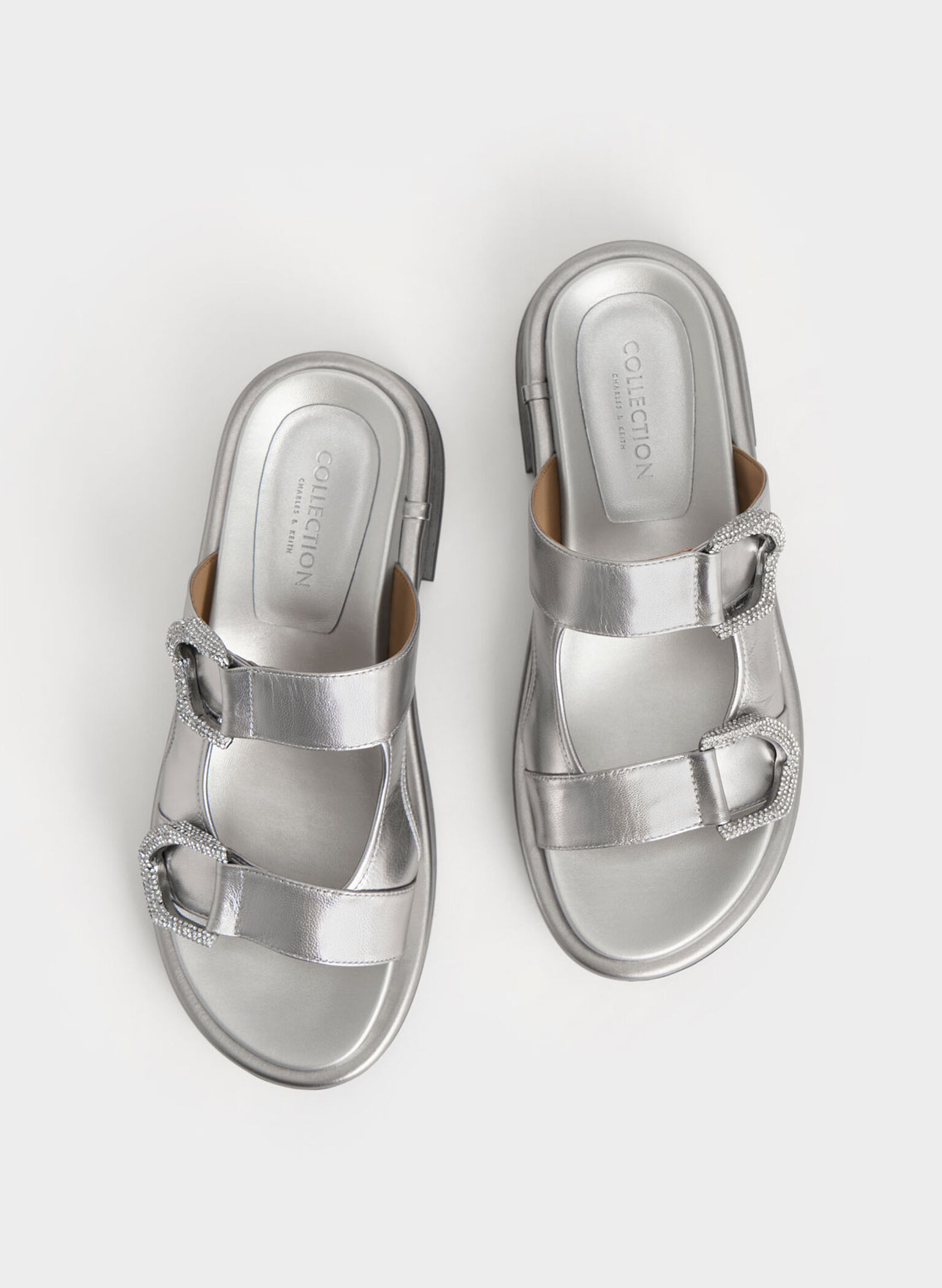 Gabine Leather Slides, Pewter, hi-res