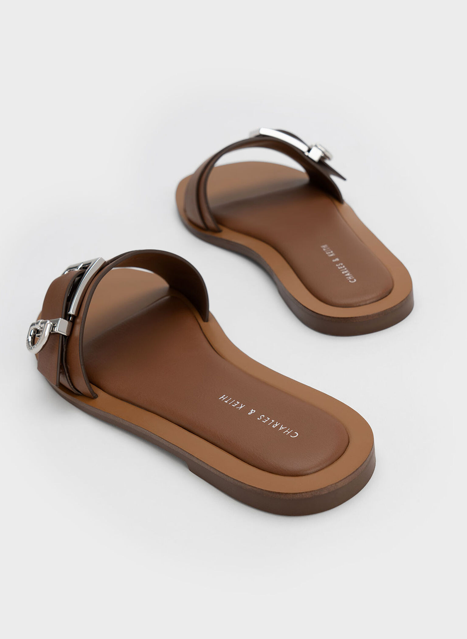 Metallic Buckle Slides, Brown, hi-res