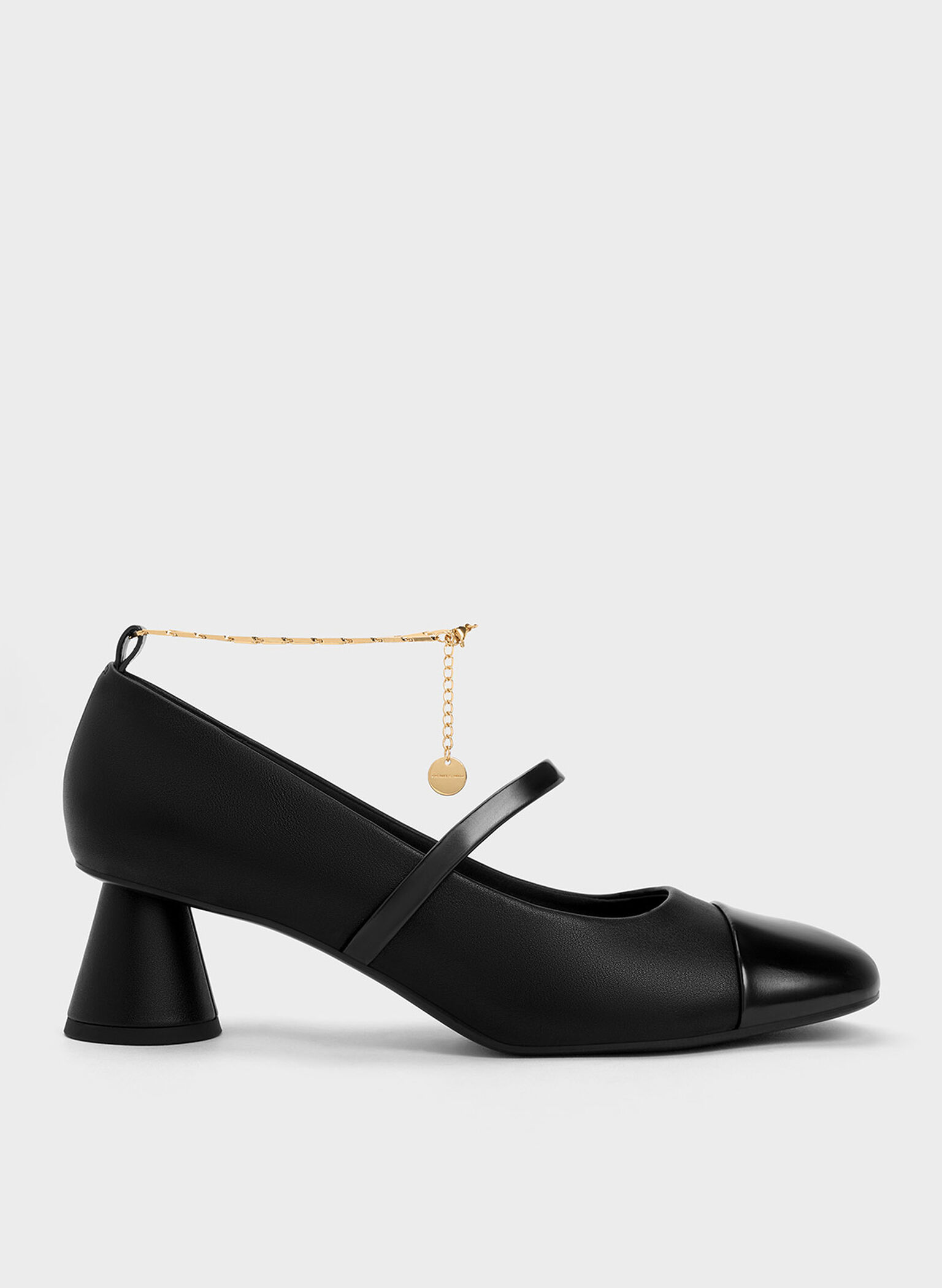 Delicate Chain-Link Mary Jane Pumps, Black, hi-res