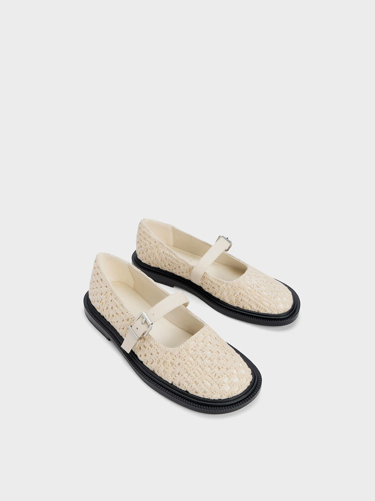 Fable Crochet & Leather Mary Janes, Chalk, hi-res