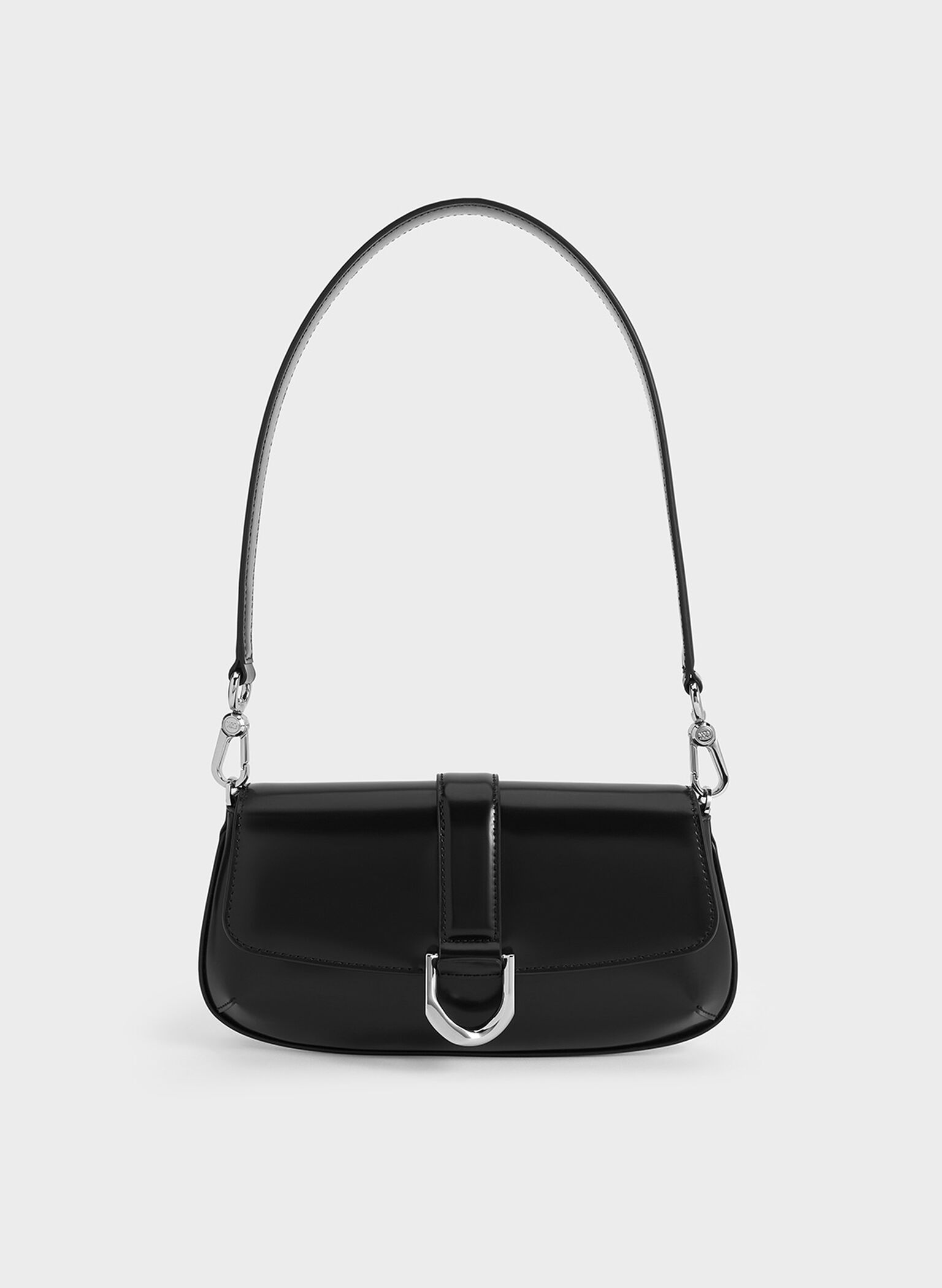 Gabine Leather Elongated Shoulder Bag, Noir, hi-res