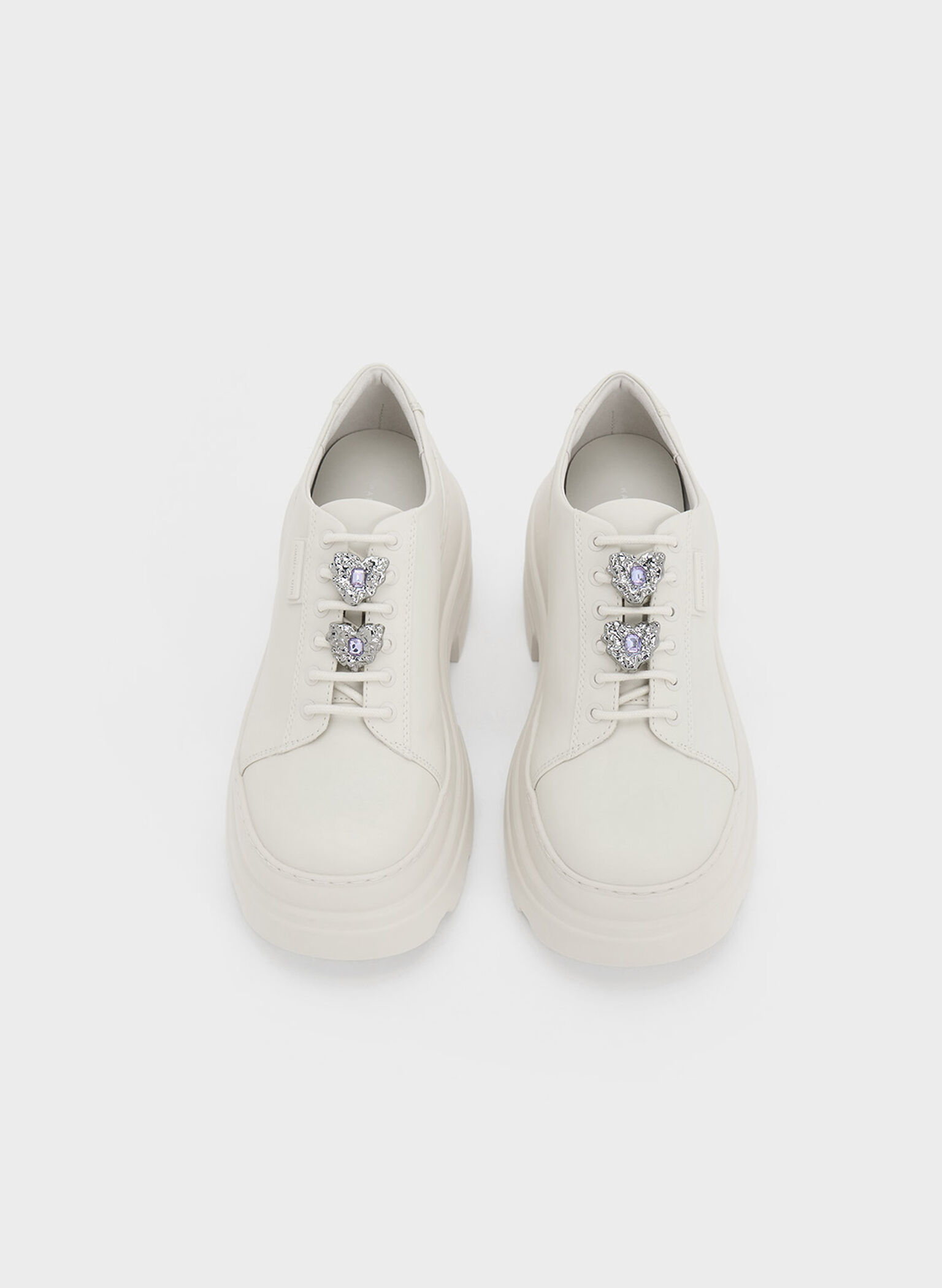 Crystal Heart-Motif Lace-Up Oxfords, Chalk, hi-res