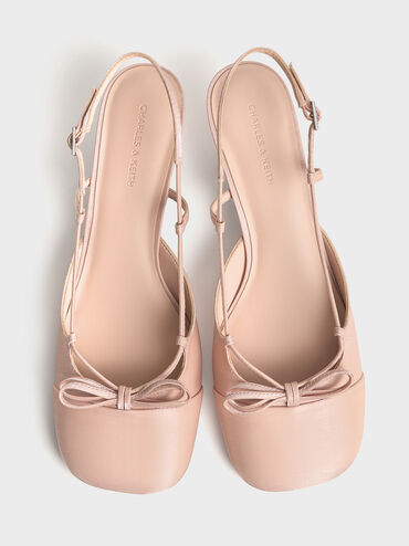 Cap-Toe Bow Slingback Pumps, Light Pink, hi-res