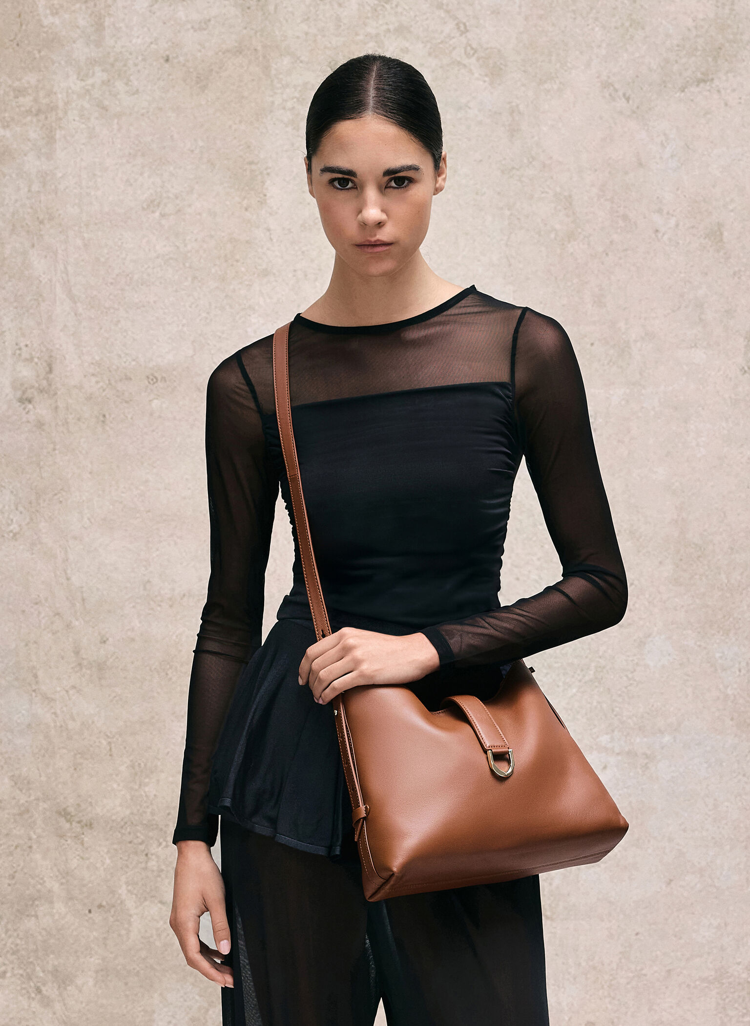 Gabine Leather Belted Hobo Bag, Chocolate, hi-res