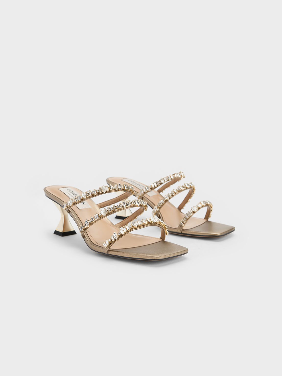 Gem Encrusted Metallic Strappy Sandals Gold
