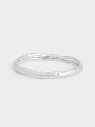 Ottilie Crystal Sculptural Bangle, Silver, hi-res