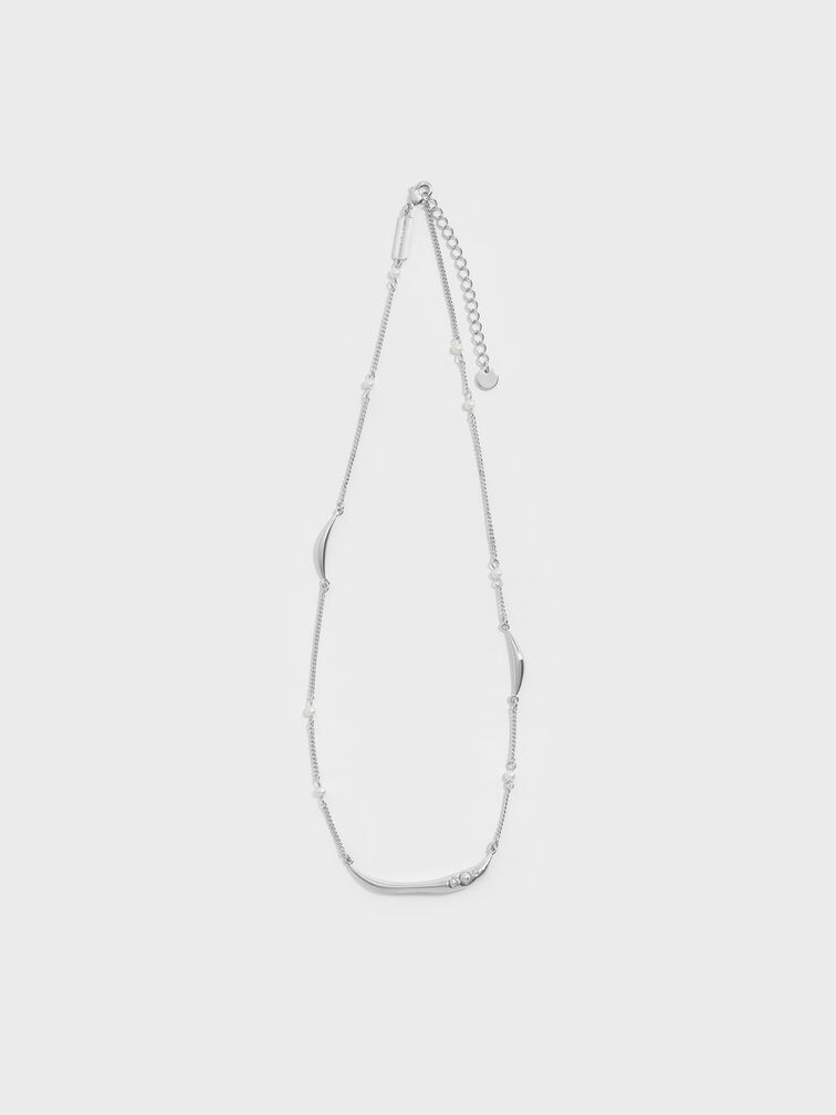 Corrine Pearl Sculptural Necklace, Silver, hi-res