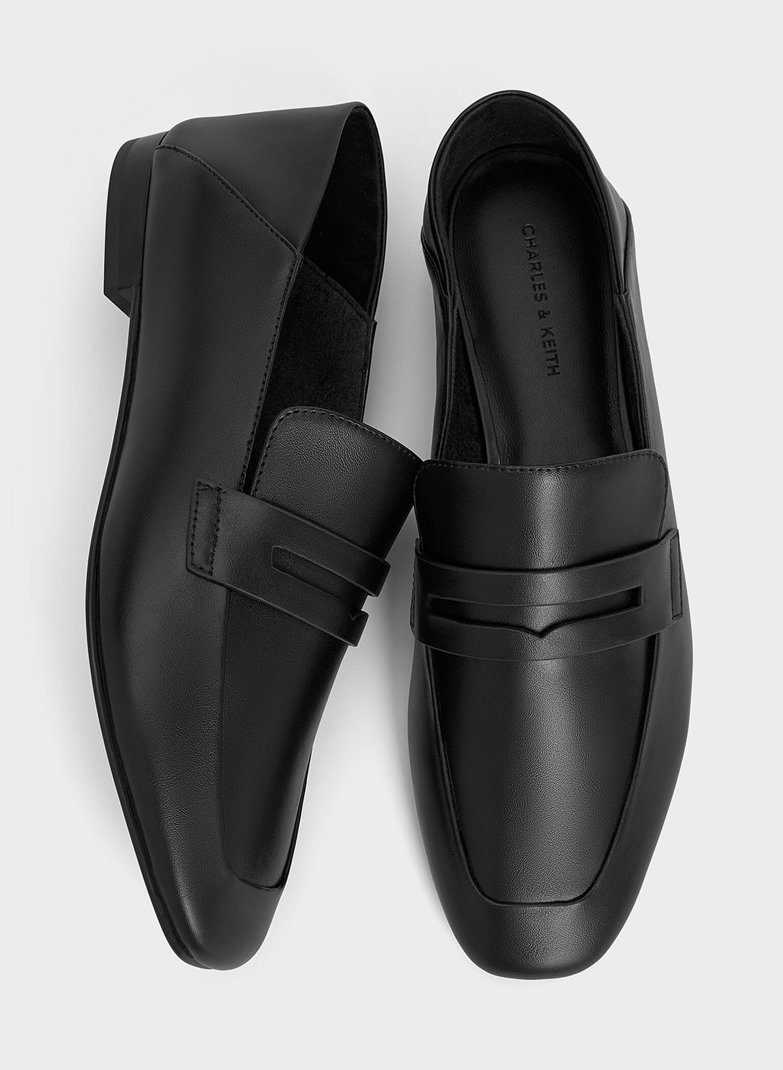 Almond-Toe Penny Loafers, Black, hi-res