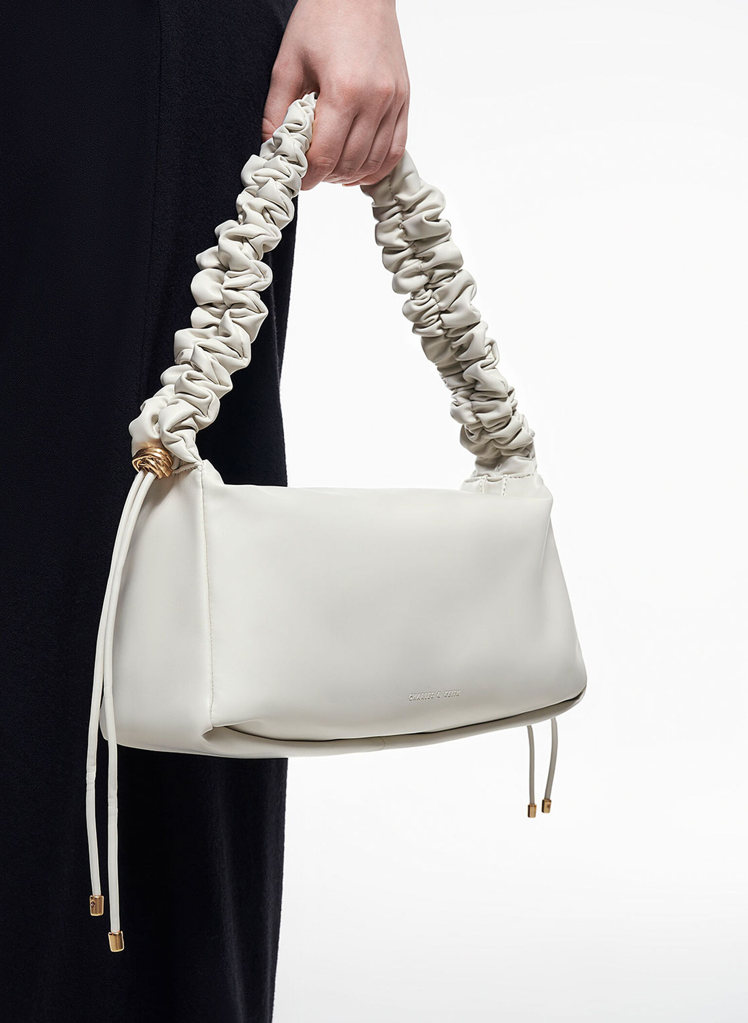 Cosette Ruched Handle Bag, White, hi-res