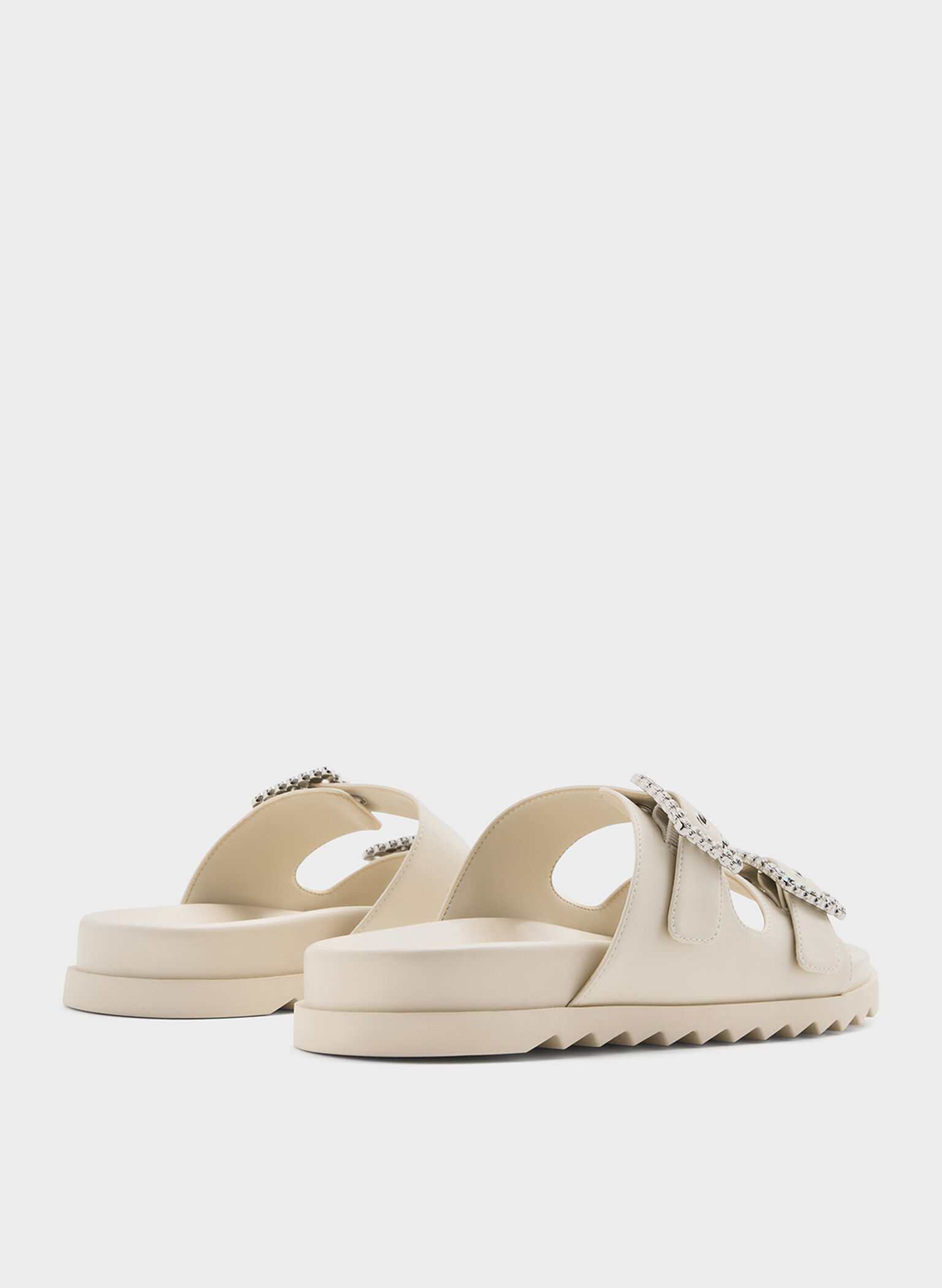 Gem-Buckle Double-Strap Sandals, Chalk, hi-res