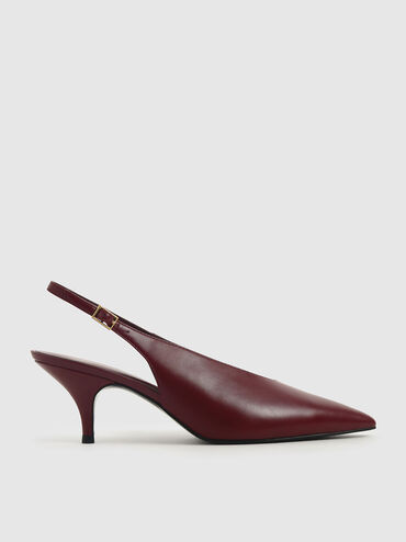Pointed Toe Slingback Court Shoes, Burgundy, hi-res