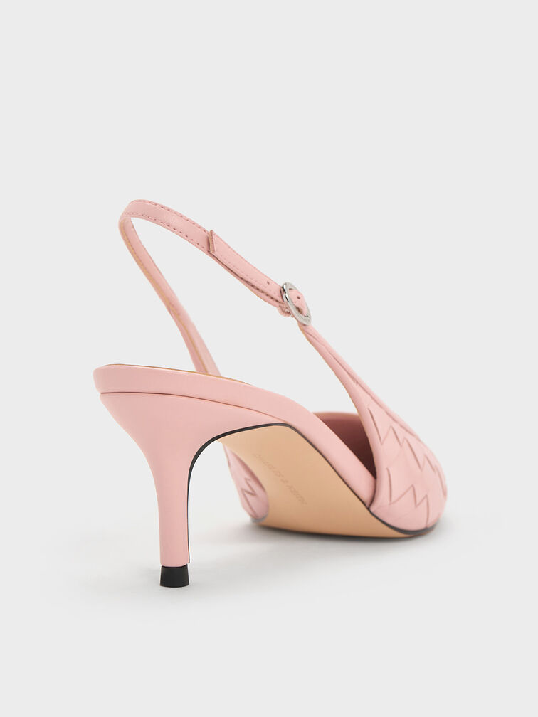 Woven Pointed-Toe Slingback Pumps, Light Pink, hi-res