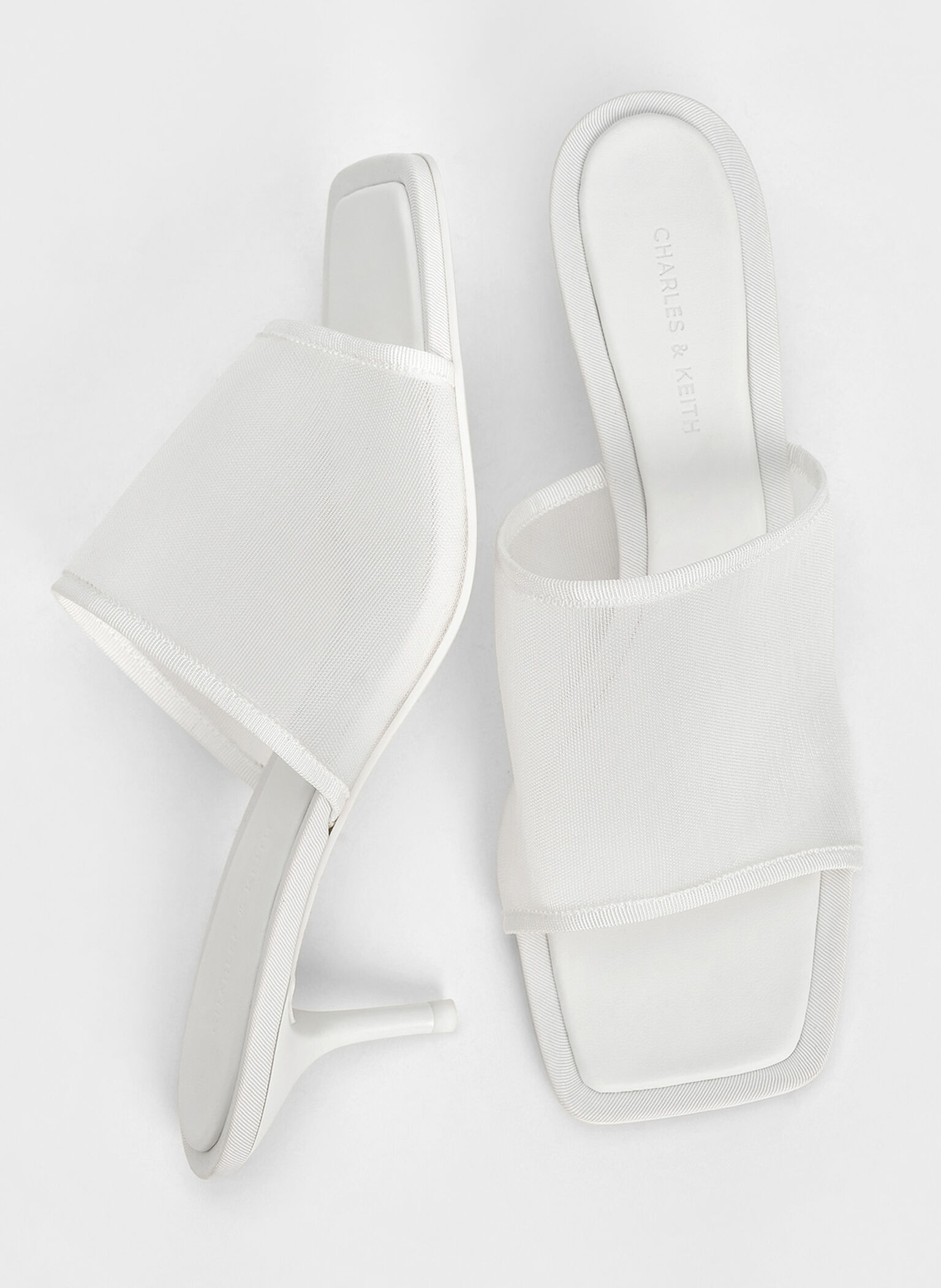 Loren Mesh Kitten-Heel Mules, White, hi-res