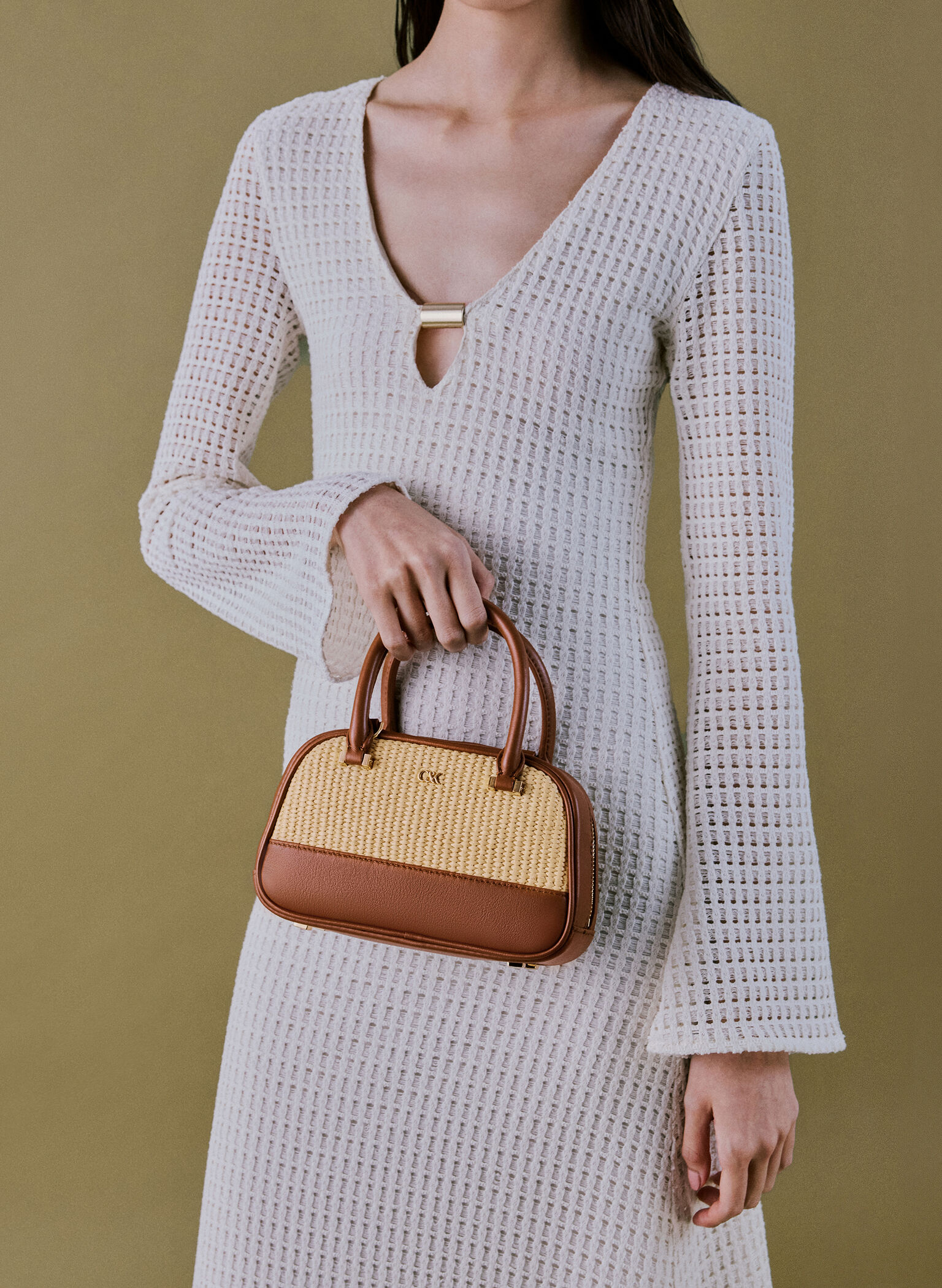 Leather & Raffia Bowling Bag, Neutral Raffia, hi-res