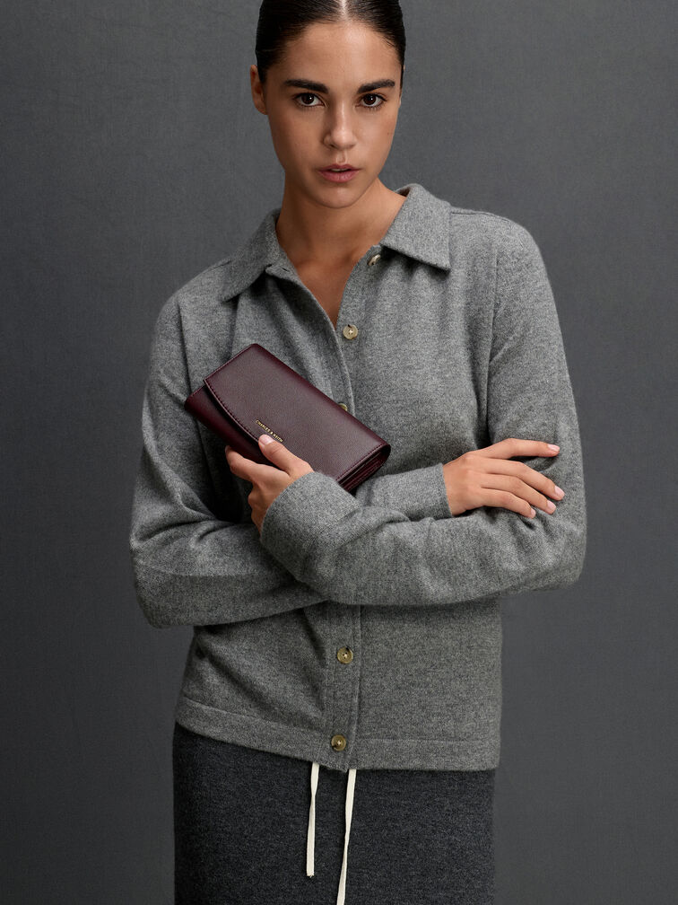 Briony Curved Flap Long Wallet, Wineberry Red, hi-res