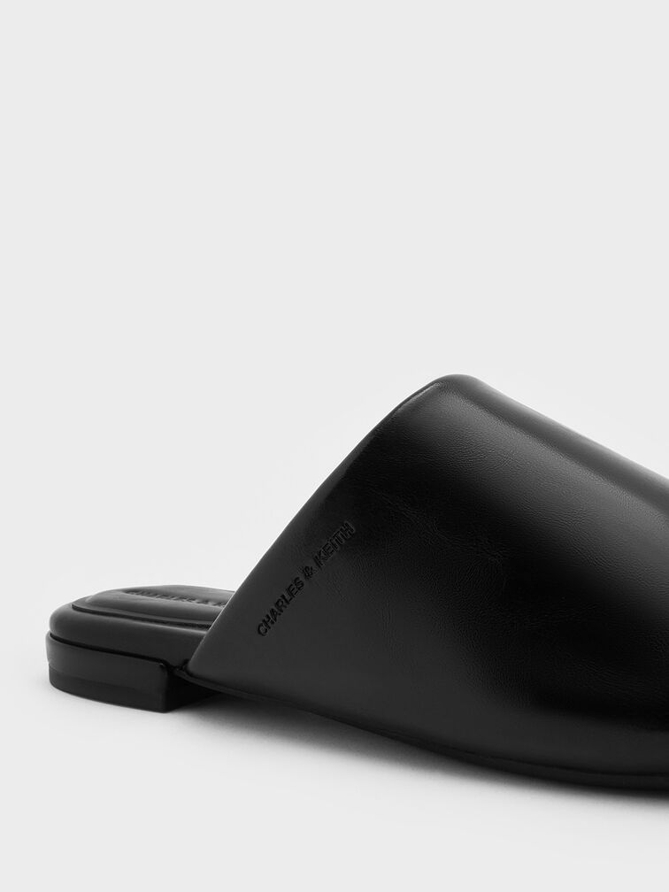 Padded Covered Flat Mules, Black, hi-res