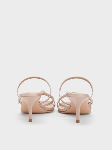 Gem-Embellished Strappy Heeled Sandals, Nude, hi-res