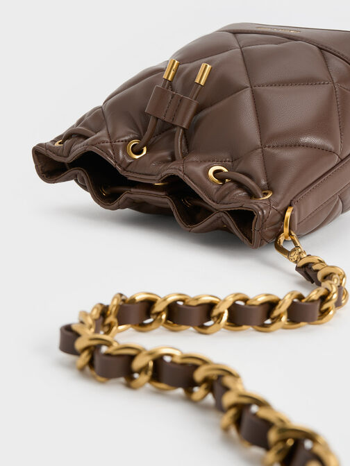 Lin Quilted Bucket Bag, Dark Brown, hi-res