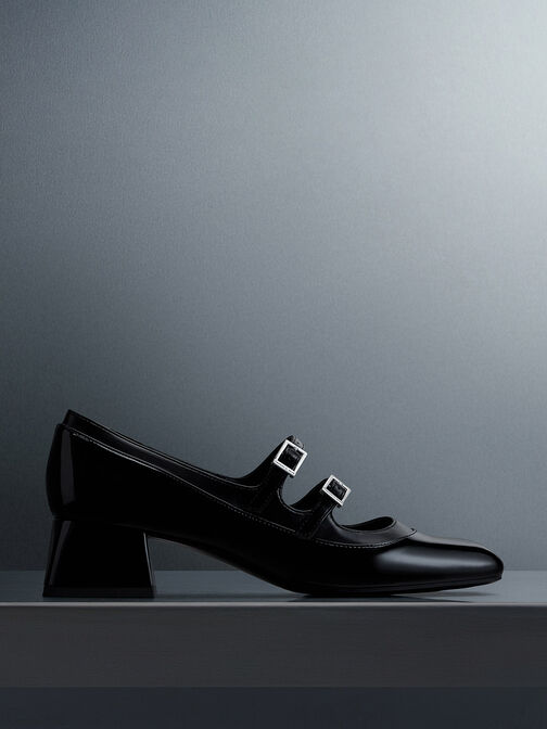 Patent Double Buckle Mary Janes, Black Patent, hi-res