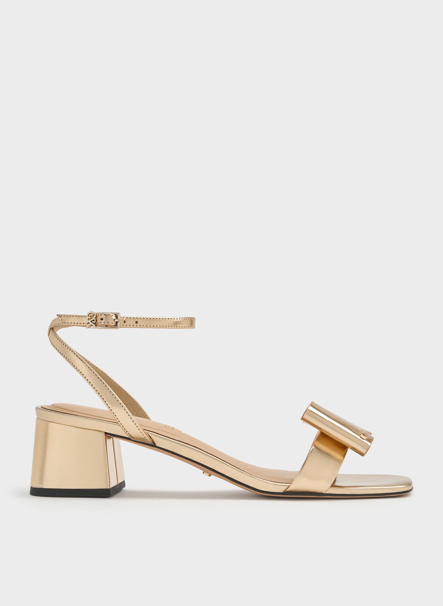 Lu Metallic Leather Bow Heeled Sandals, Gold, hi-res
