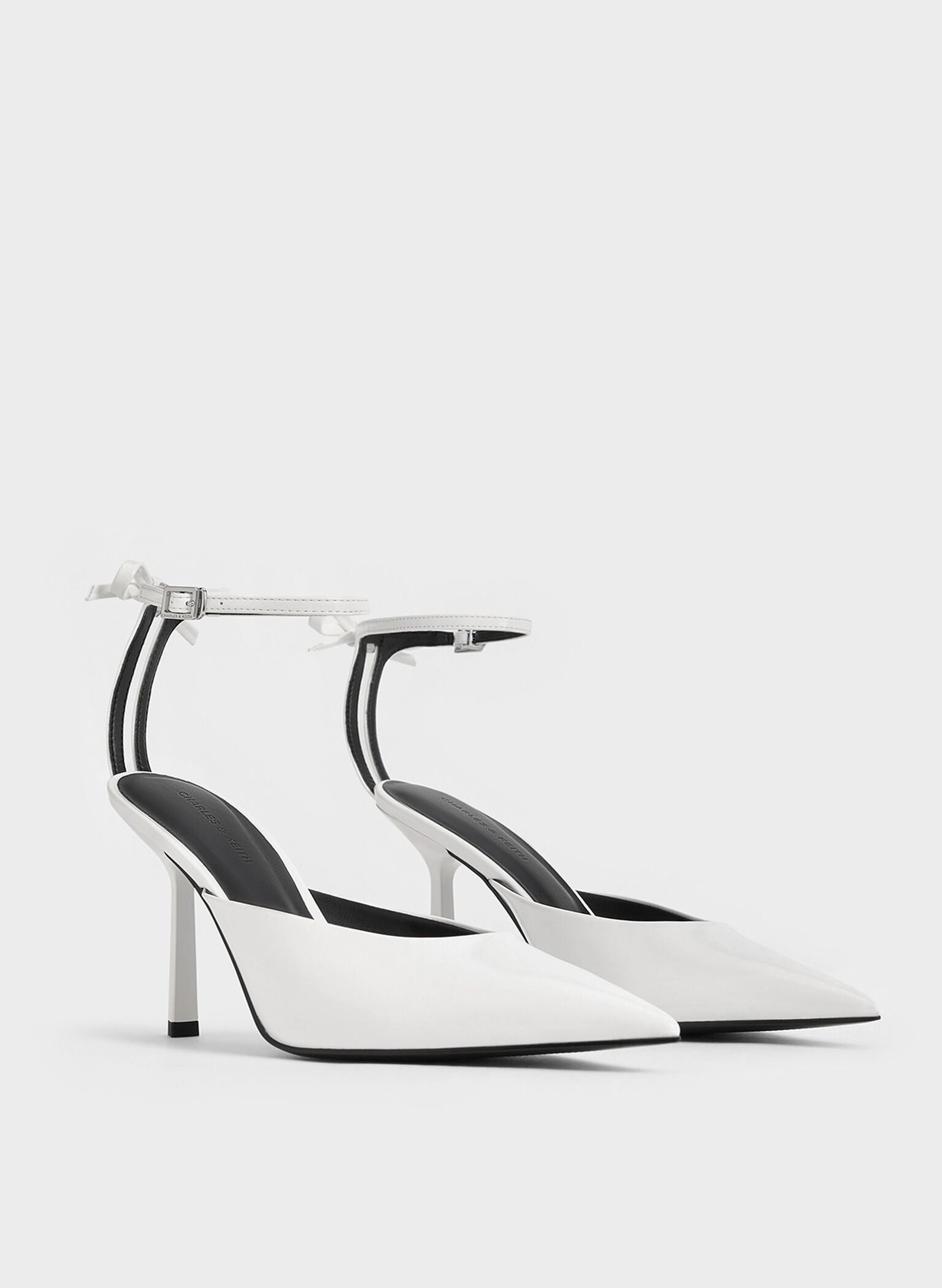 Bow Ankle-Strap Pointed-Toe Stiletto Pumps, White, hi-res