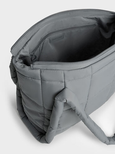 Errya Nylon Quilted Puffy Tote Bag, Grey, hi-res