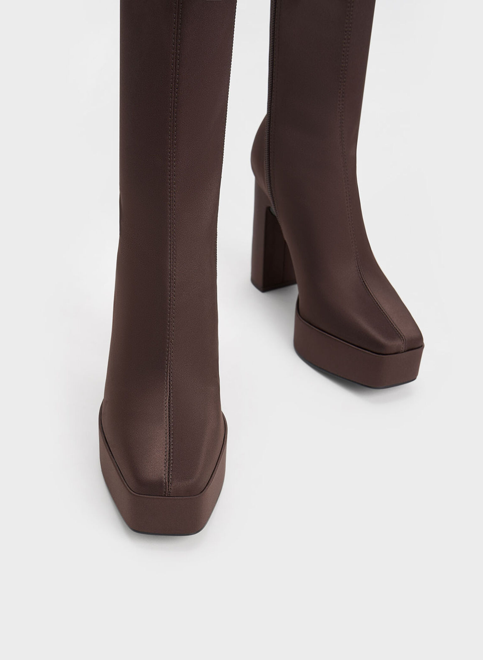 Platform Block Heel Ankle Boots, Dark Brown, hi-res