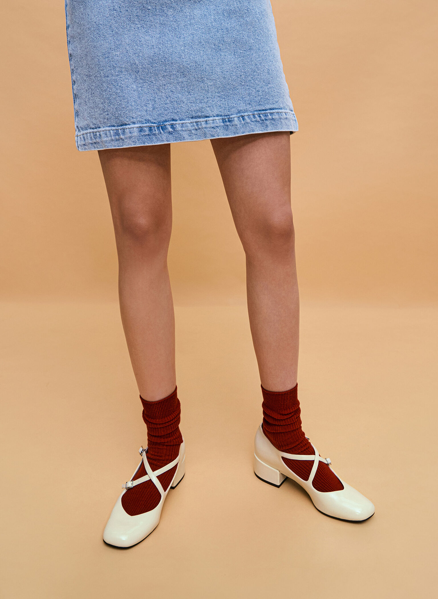 Patent Crossover-Strap Block-Heel Mary Janes, Chalk, hi-res