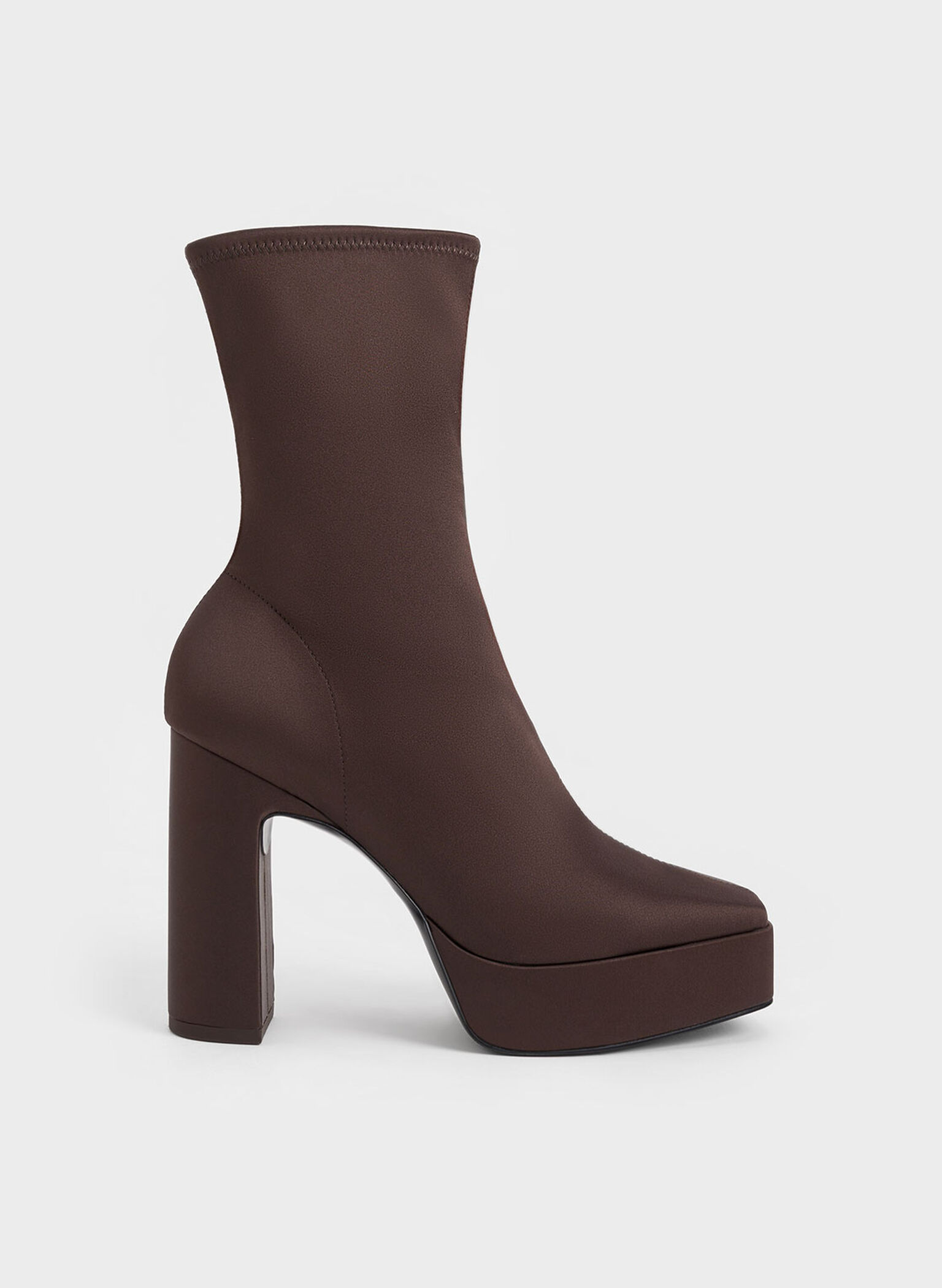 Platform Block Heel Ankle Boots, Dark Brown, hi-res